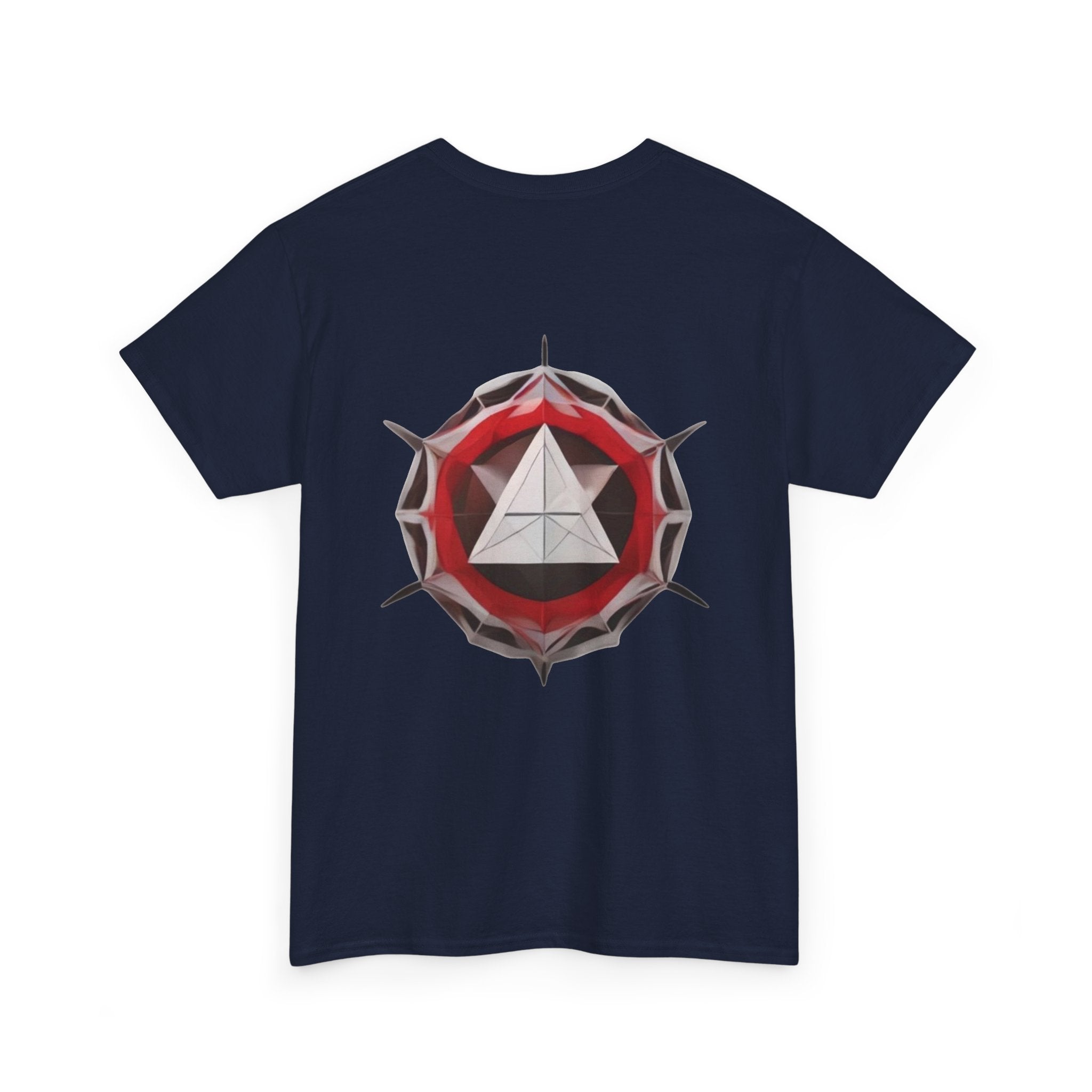 Graphic Tee — Geometric Emblem Back Print with Minimal Front Logo