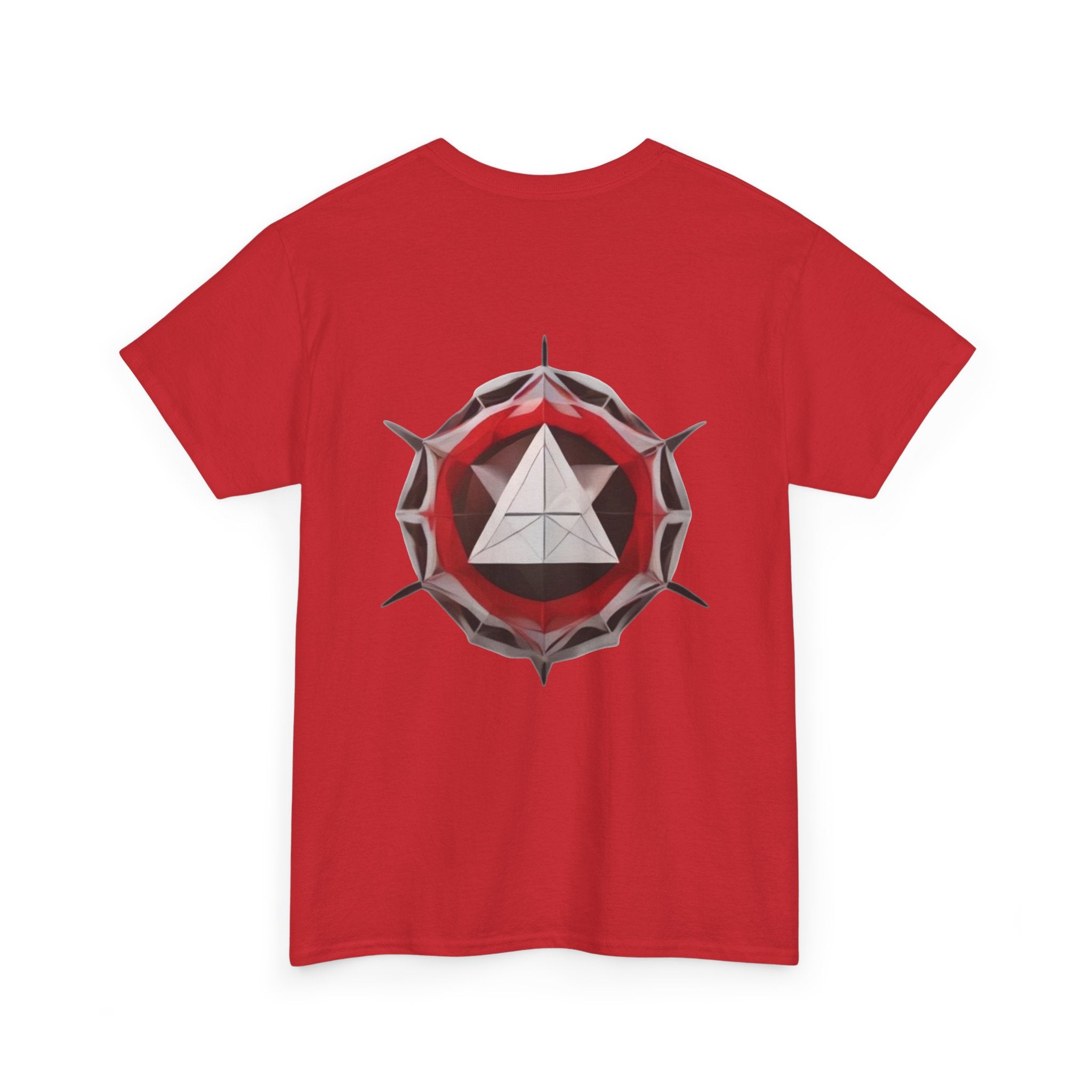 Graphic Tee — Geometric Emblem Back Print with Minimal Front Logo