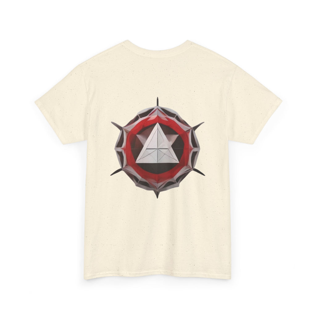 Graphic Tee — Geometric Emblem Back Print with Minimal Front Logo
