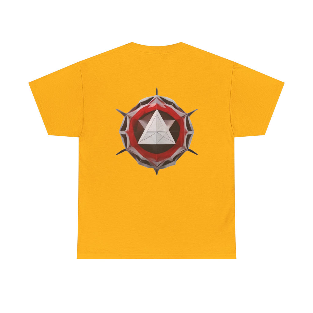 Graphic Tee — Geometric Emblem Back Print with Minimal Front Logo