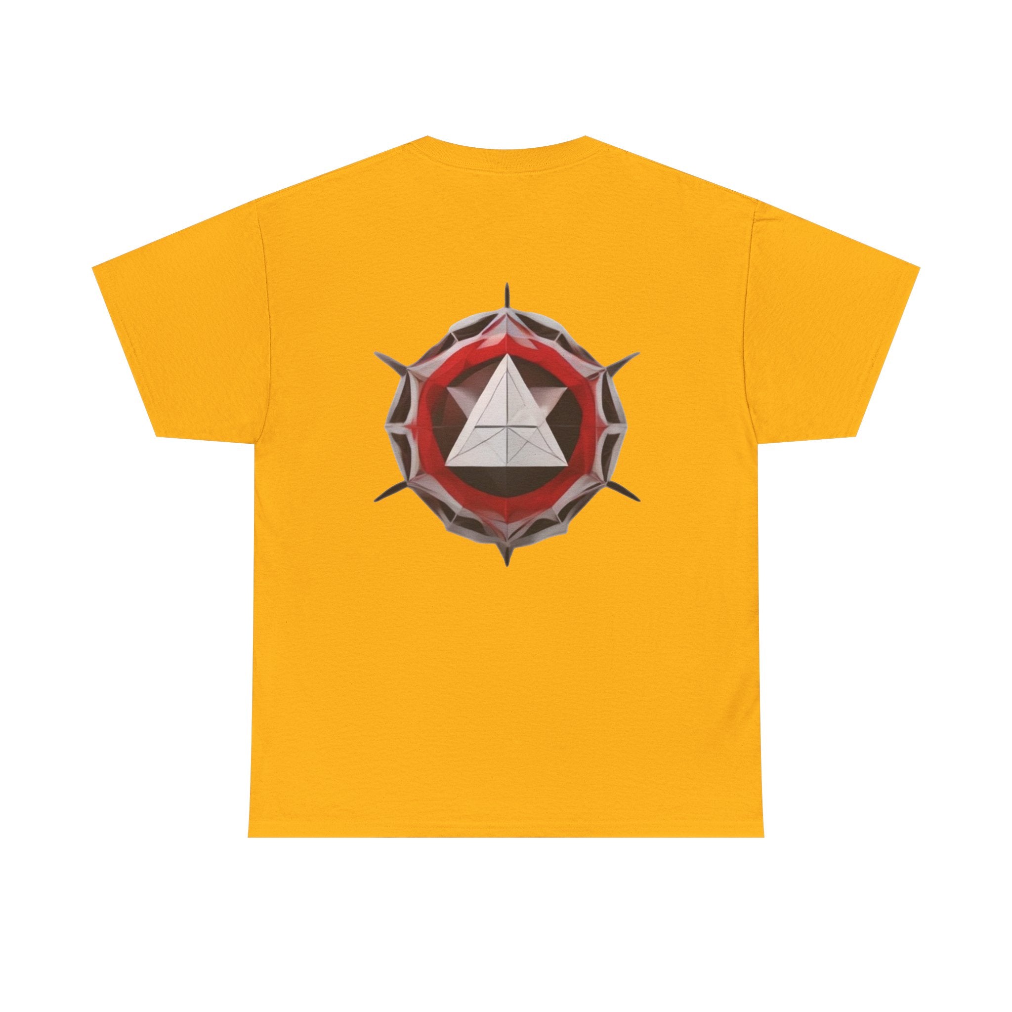 Graphic Tee — Geometric Emblem Back Print with Minimal Front Logo