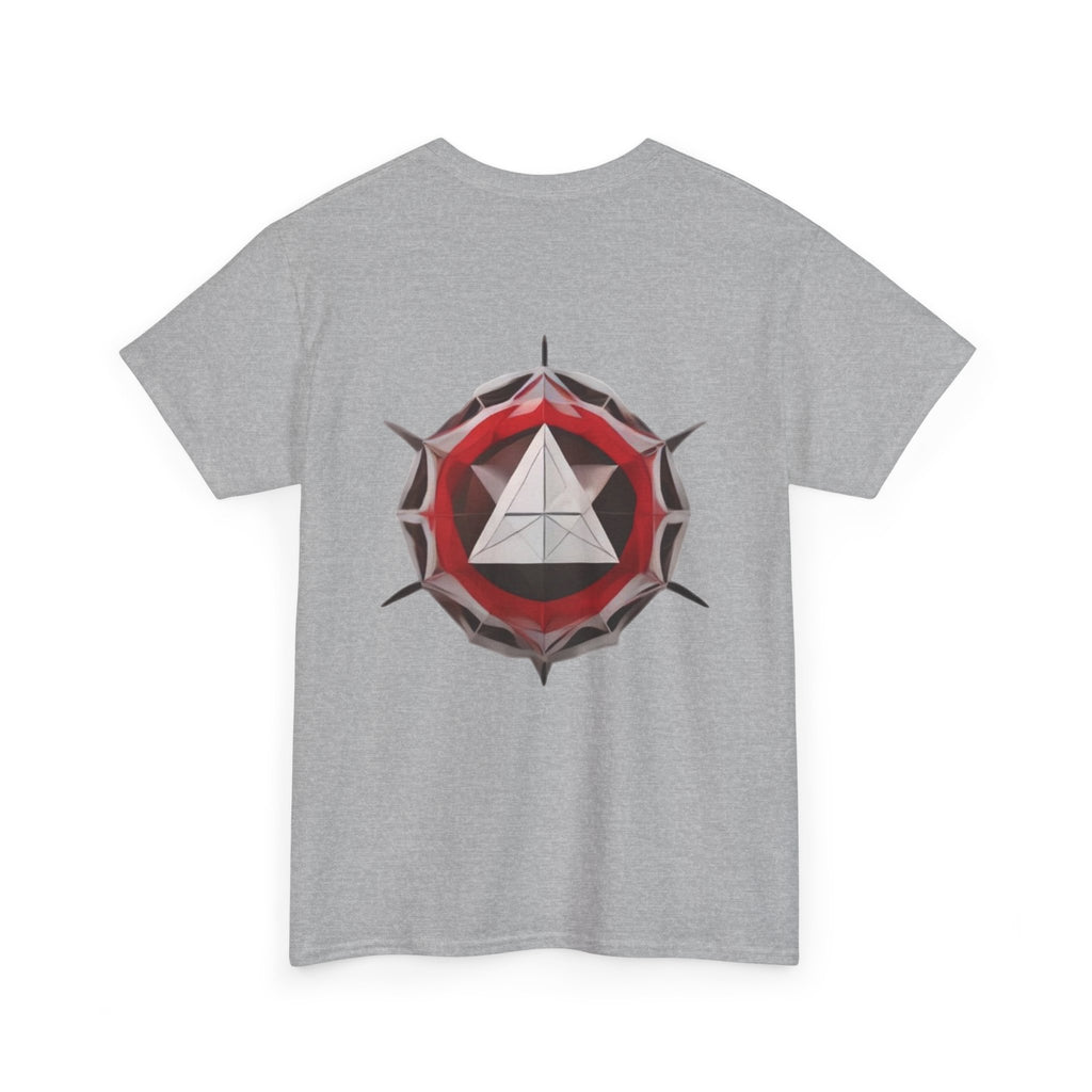 Graphic Tee — Geometric Emblem Back Print with Minimal Front Logo