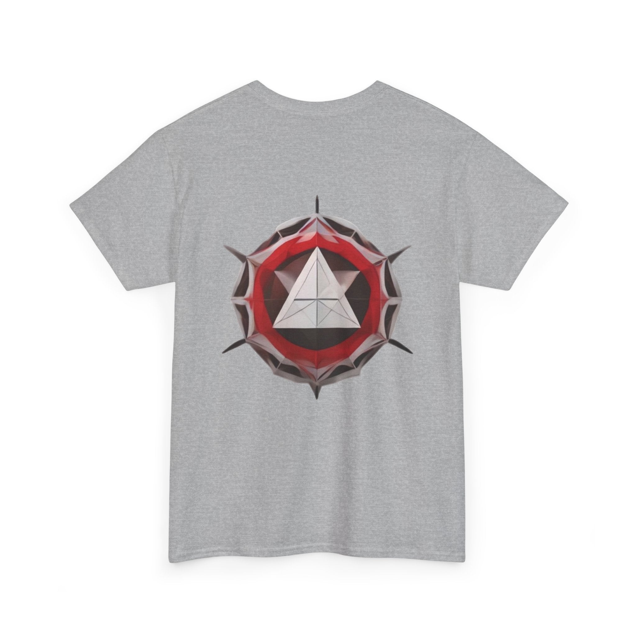Graphic Tee — Geometric Emblem Back Print with Minimal Front Logo